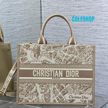 Dior Book Tote specifically a small version with a floral embroidery pattern brown Size: 26*12*21cm