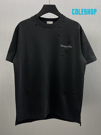 Dior 23FW ripped letter printed T-shirt short black