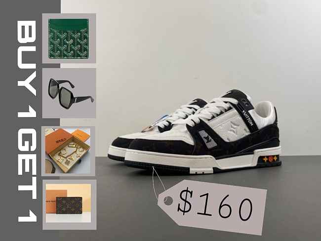 Louis Vuitton LV trainer white black brown LV co-branded original version x2 - 1