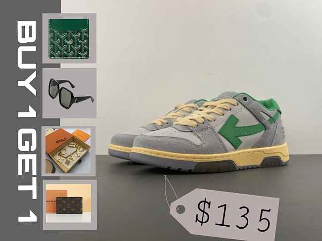 OFF-WHITE Out Of Office OOO Low Tops Light Grey Green OMIA189S24LEA0110555 - 1