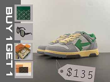 OFF-WHITE Out Of Office OOO Low Tops Light Grey Green OMIA189S24LEA0110555