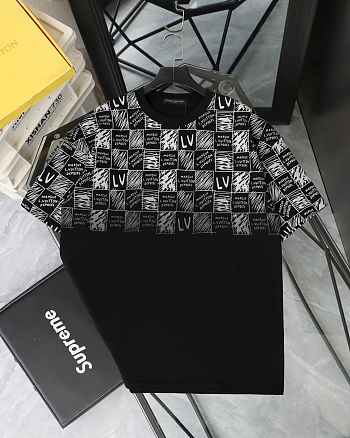 LOUIS VUITTON 2025 New Classic Checkerboard Print Short-Sleeved Crewneck