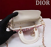 DIOR LADY D-JOY MICRO BAG WHITE CALFSKIN WITH PINK FLORAL EMBROIDERY AND STRASS Size 16 cm - 5