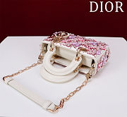 DIOR LADY D-JOY MICRO BAG WHITE CALFSKIN WITH PINK FLORAL EMBROIDERY AND STRASS Size 16 cm - 4