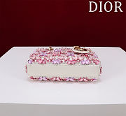 DIOR LADY D-JOY MICRO BAG WHITE CALFSKIN WITH PINK FLORAL EMBROIDERY AND STRASS Size 16 cm - 3
