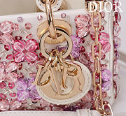 DIOR LADY D-JOY MICRO BAG WHITE CALFSKIN WITH PINK FLORAL EMBROIDERY AND STRASS Size 16 cm - 2