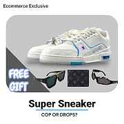 Louis Vuitton LV Trainer Sneaker in White with Blue & Purple Accents - 1