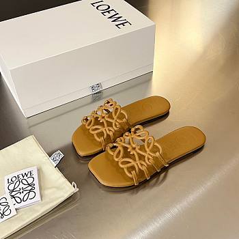 LOEWE Petal Anagram leather slides brown