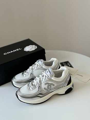 CHANEL MILTICOLOR LOGO SILVER SNEAKERS